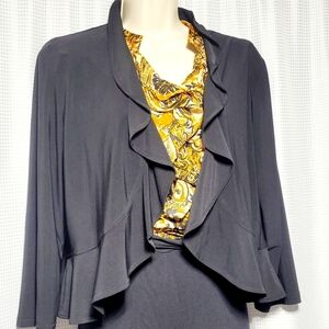 R&M Richards Silky Black Ruffled Jacket (L) Made in U.S.A.